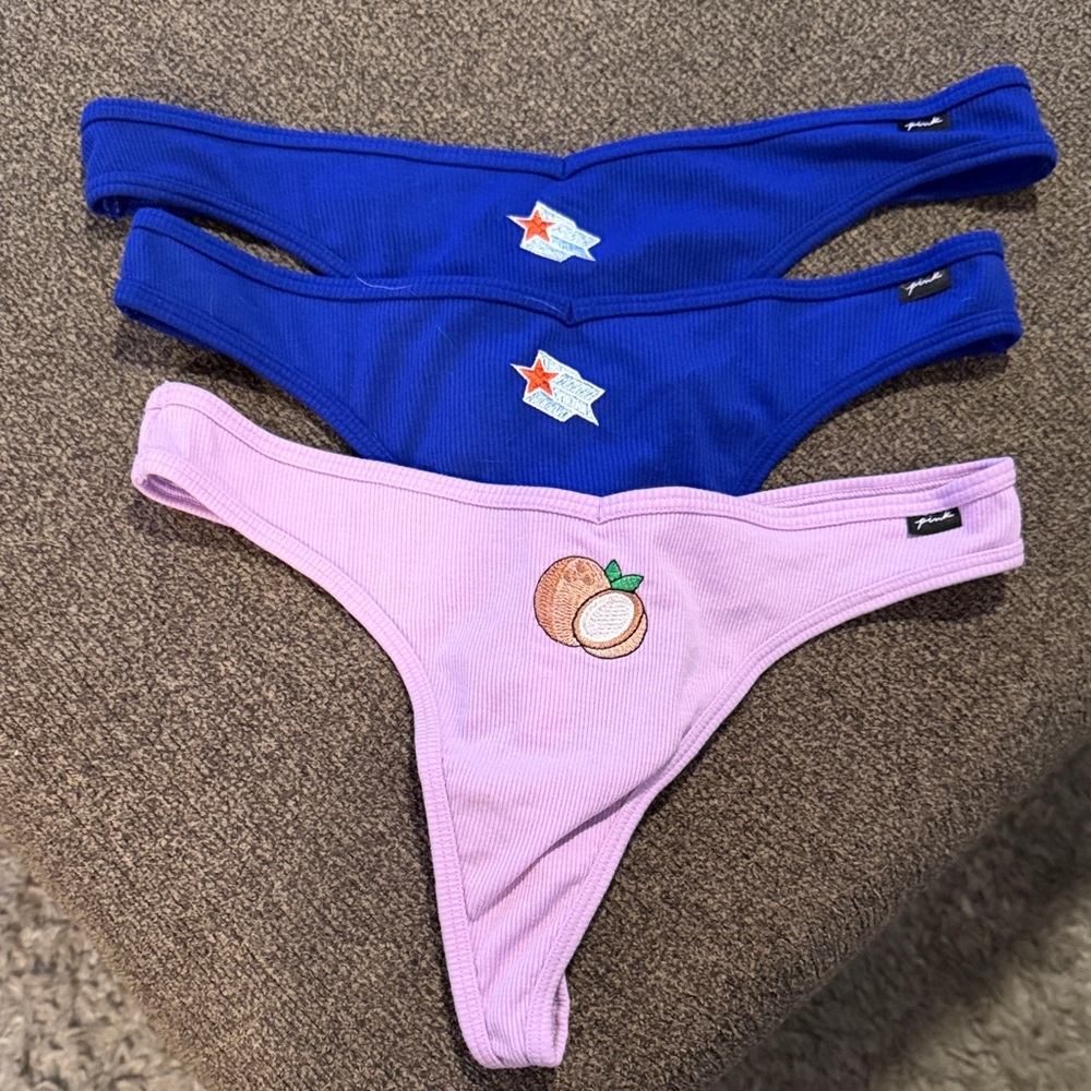 PINK Victoria's Secret Blue & Pink Ribbed Thong Panties Set